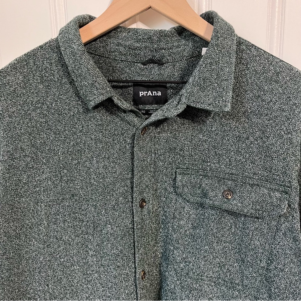 Prana Textured Long Sleeve Button Up Green 100% Organic Cotton Mens XX Large - Picture 1 of 11